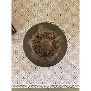 Vintage Metzke Pewter Holly Wreath Round Metal Tin Decorative Storage Box